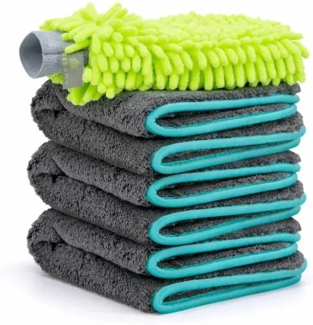 addhome Auto-Mikrofasertuch Set mit Waschhandschuh, 1200 GSM, Mehrfarbig, 3x B: 40 cm x T: 40 cm - Bild 1