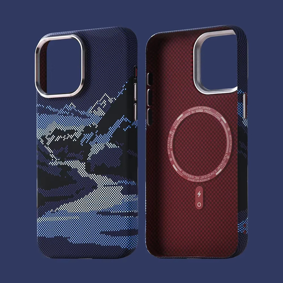 MagSafe-Telefonhülle mit 3D-Relief für iPhone 16 Pro Max, 15 und 14 Plus, harte PC-Rückseite mit Metall-Kamerarahmen und kabellosem Laden, Multicolor - Bild 2
