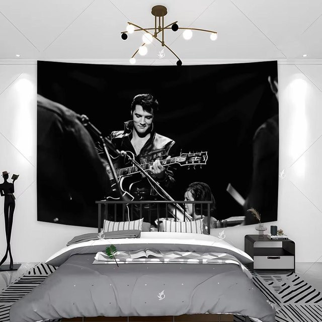 Elvis Presley Rock 'N' Roll Wandteppich von JMG Household Supplies im Boho Hippie Stil, Wandbehang in Schwarz, Breite: 60 cm, Höhe: 90 cm - Bild 1
