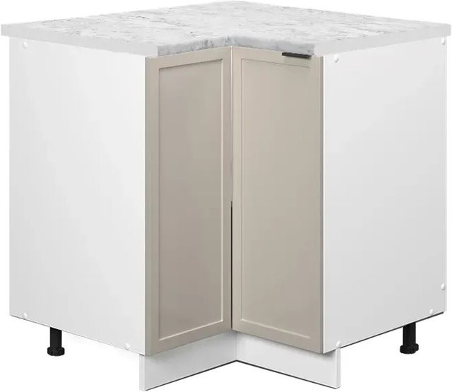 Vicco Eckunterschrank Fame-Line Küche in Marmor-Optik mit Soft-Closing-Scharnieren, Grau-Beige und Weiß - Bild 1