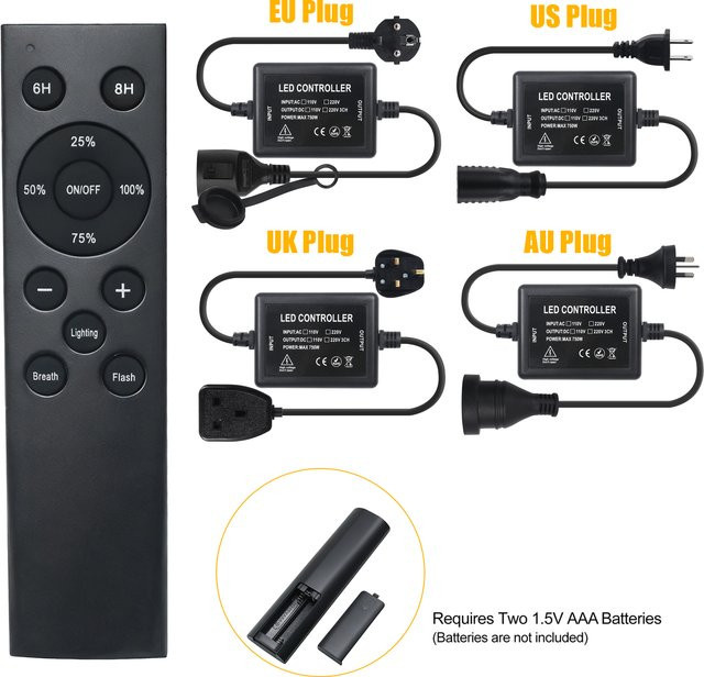 GAHADA Dimmbarer LED-Controller mit Fernbedienung in Schwarz für LED-Streifen und Weihnachts-Lichterketten, 400 W - Bild 1
