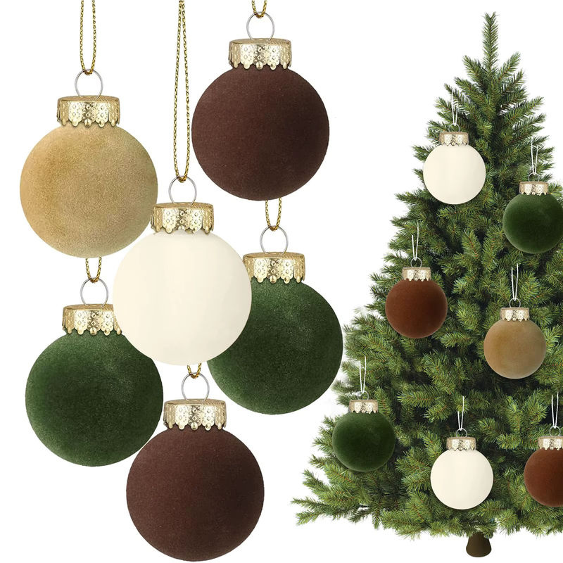 12 Stück beflockte Samt-Weihnachtskugeln in Mehrfarbig als hängende Weihnachtsbaumornamente aus Kunststoff und Textil - Bild 6