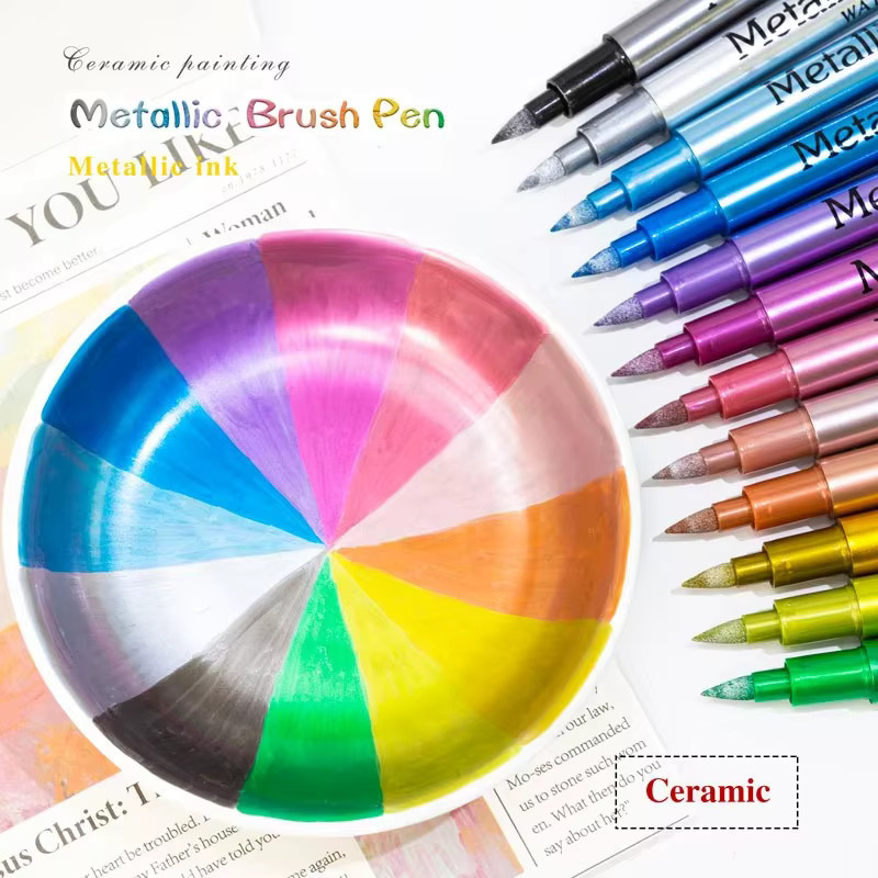 Metallic-Marker Set mit 12 Farben, permanente Brush-Stifte für schwarzes Papier, Glas und Felsmalerei, Multicolor - Bild 5