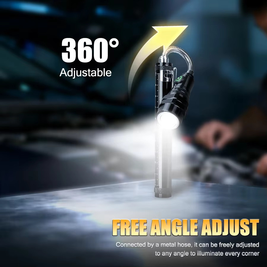 XIWANGFIRE Multifunktionale 3-LED-Arbeitsleuchte in Schwarz, biegbare magnetische Taschenlampe und wiederaufladbare Notleuchte für Autoreparatur und Camping - Bild 3