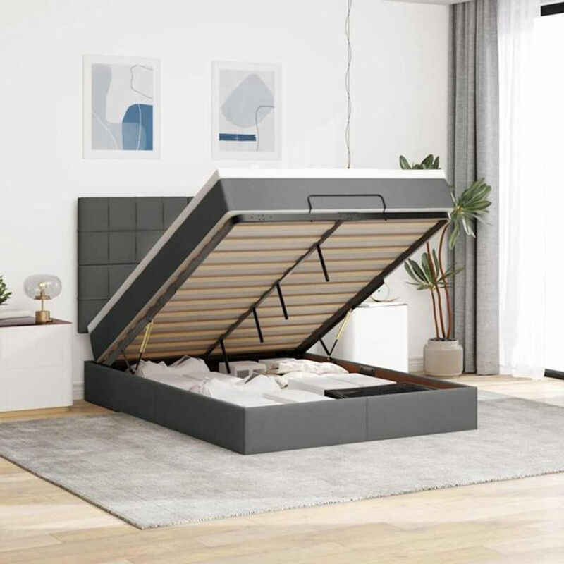 vidaxl Polsterbett Ottoman mit Matratze und LED-Beleuchtung in Dunkelgrau, B/T/H: 140 x 200 cm - Bild 1