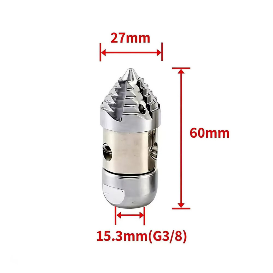 GUYN Hochdruck-Rotationsreinigungsdüse aus Edelstahl mit 3/8 Zoll Anschluss für Abflussrohre in Silber - Bild 2