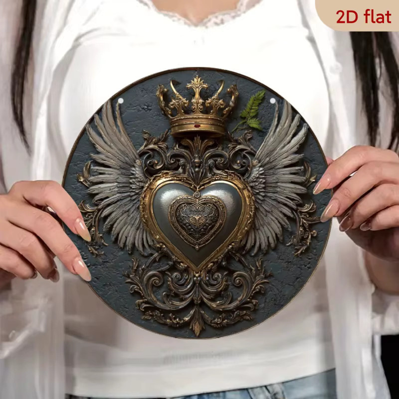 ShineHalo Herzflügel Wandkunst Metallschild im Vintage-Stil, Breite: 20,32 cm, Höhe: 20,32 cm - Bild 4