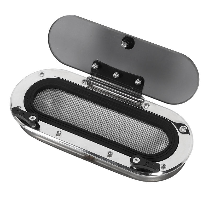 VehicleKit Bootspolare aus Edelstahl mit grau getöntem Glas und Innenöffnung, oval, Silber/Grau, Durchmesser: 34,5 cm - Bild 3