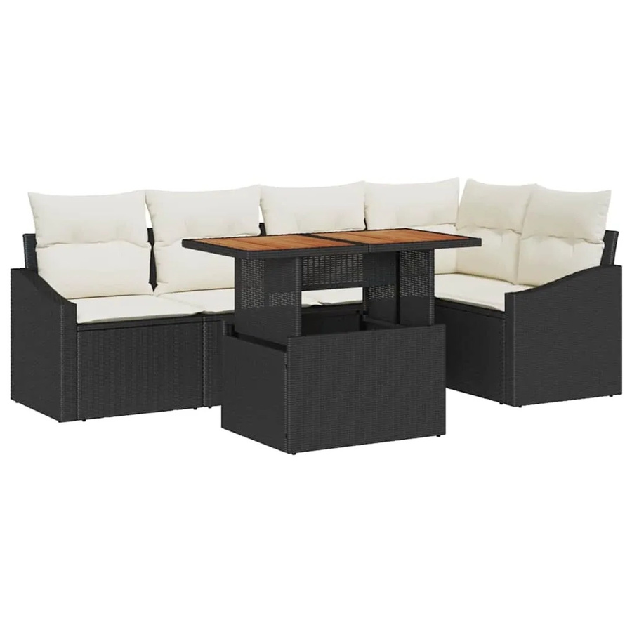 vidaXL Garten-Sofa-Set aus Poly Rattan in Schwarz mit 6-teiliger L-Form, Ecksofa, Armlehnensofas, Sitzplätzen und Gartentisch inklusive Polstern und Stauraumfunktion - Bild 2