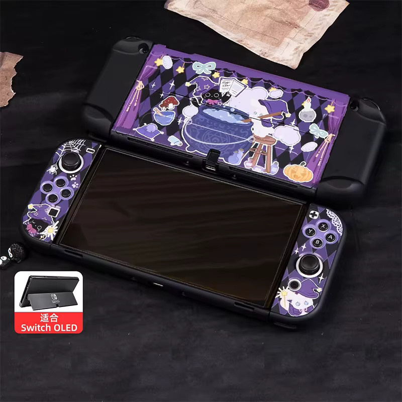 Magic Black Cat Schutzhülle für Nintendo Switch OLED mit Split Joy-Con Hard PC Cover in Schwarz - Bild 4