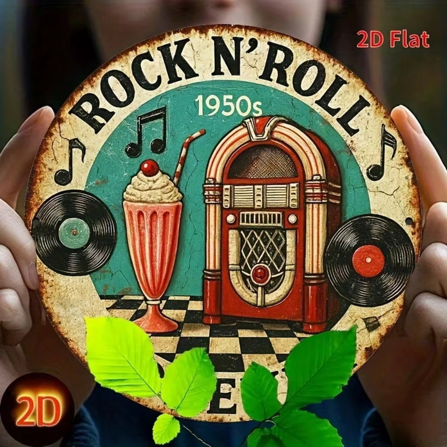 RetroCraft Vintage Wandkunst aus Aluminium Metall im 1950er Rock'n'Roll Design mit Jukebox, Gitarre und Retro Auto, Mehrfarbig - Bild 4