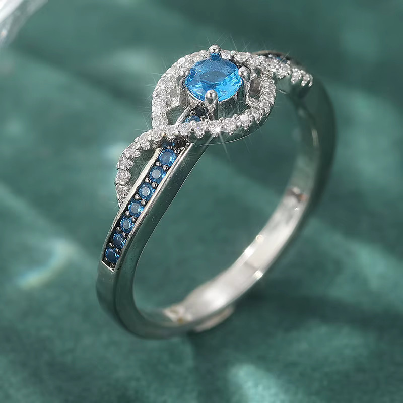 YoYo Ehering, blauer synthetischer Zirkonia, Damen - Bild 3