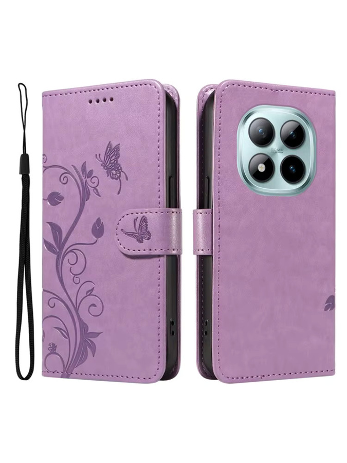 Leder-Magnetetui mit Schmetterlings-Blumen-Design für Xiaomi Redmi Note Pro Plus 5G 4G 12S 14S als Brieftaschen-Hülle Flip Cover in Lila - Bild 7