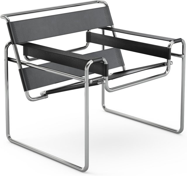 Knoll International Breuer Original Wassily Loungesessel aus Leder in Schwarz mit Stahlrohr-Gestell, B/T/H: 79 x 73 x 73 cm - Bild 1