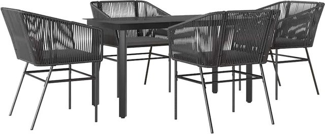 vidaXL 5-teilige Garten-Essgruppe aus Poly Rattan und Glas in Schwarz mit Kissen - Bild 1
