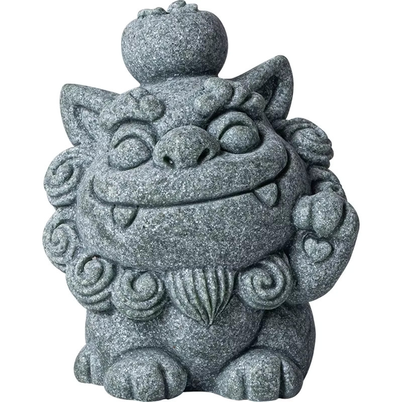 Paar graue Steinlöwen-Figuren als Feng-Shui-Ornament und orientalische Dekoration für dein Aquarium oder dein Zuhause - Bild 5