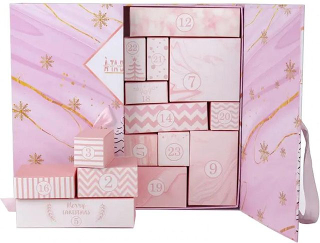 DIY Weihnachts-Adventskalender-Boxen 2025 in Pink aus Papier zum Befüllen für 24 Tage - Bild 1