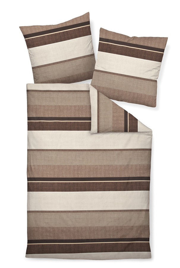 Janine Moments Mako-Satin Bettwäsche Streifen Caramel Walnuss Braun, B/H: 155 x 220 cm mit Kissen 80 x 80 cm - Bild 1