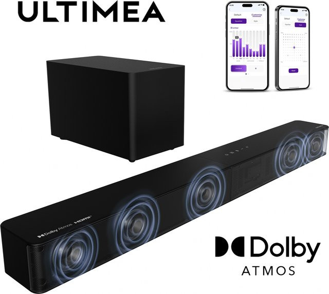 ULTIMEA Poseidon M60 Boom 5.1-Kanal Soundbar mit Dolby Atmos, 340W Heimkinosystem in Schwarz mit 5,25-Zoll Kabelgebundenem Subwoofer und APP-Steuerung - Bild 1