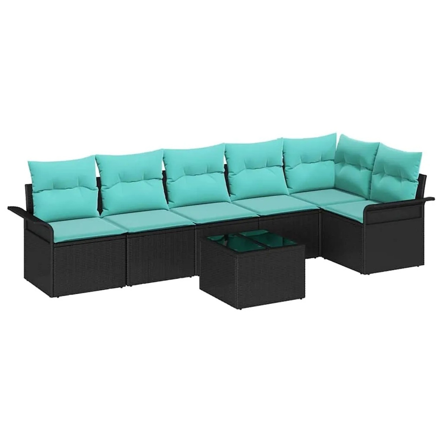 vidaXL Garten-Sofa-Set aus Poly-Rattan mit 7 Kissen in Schwarz und Türkis - Bild 1