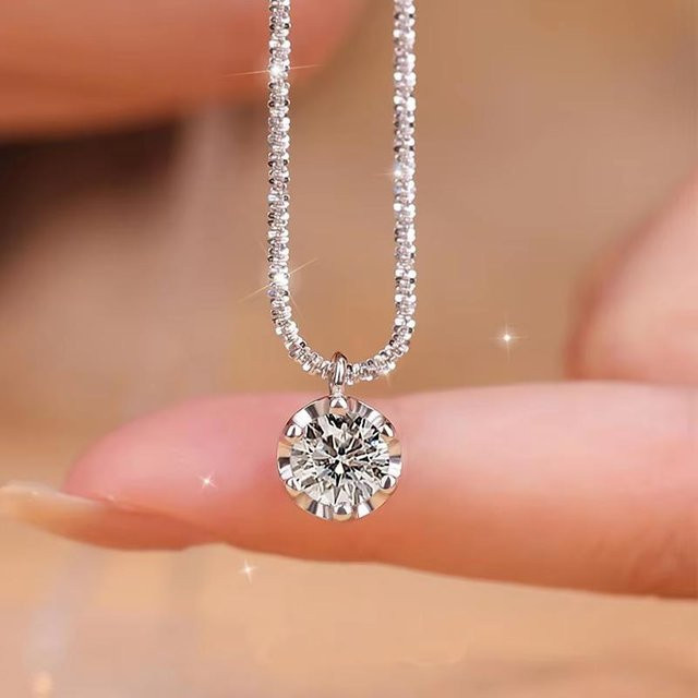 zjy8 Anhänger Halskette, 925 Silber, Moissanit Diamant, Damen - Bild 1