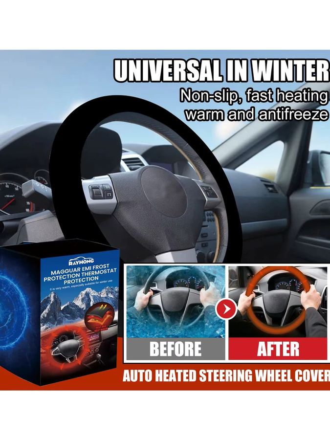 Beheizbare Lenkradabdeckung in Schwarz für 12V Autos mit Anti-Slip-Funktion als Winter-Zubehör zur Handwärmung - Bild 6