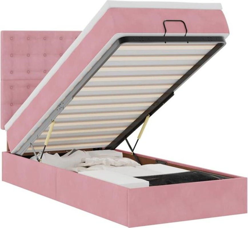Vidaxl Ottoman Polsterbett mit Matratze in Rosa und Weiß aus Samt, B/T/H: 200 x 90 x 118 cm - Bild 1