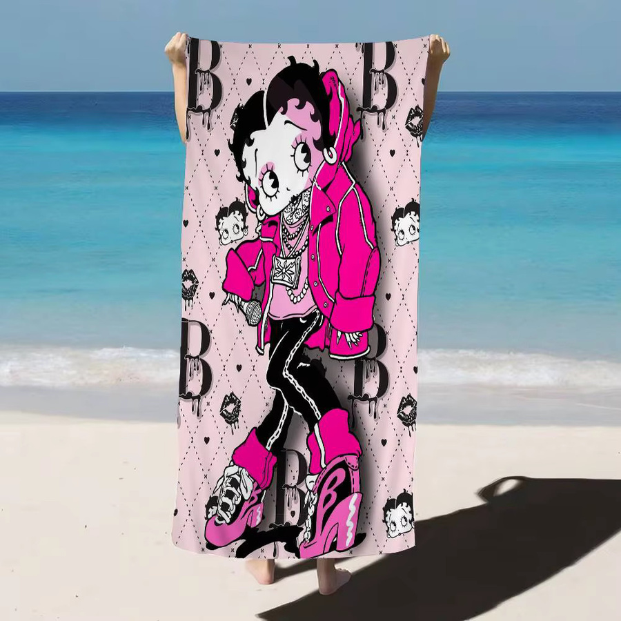 B-Betty Girl B-Boops Mikrofaserdecke in Pink, super saugfähiges und schnell trocknendes Strandtuch mit Grafikdruck - Bild 3
