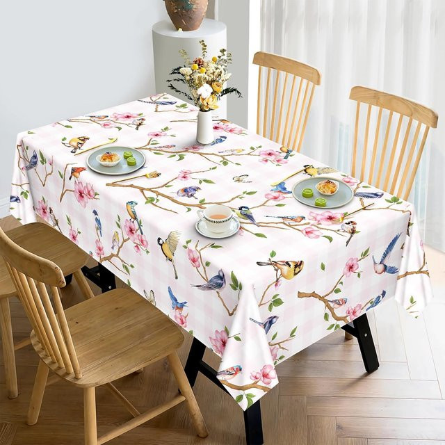 Rechteckige Tischdecke mit Vogel- und Ast-Motiv von JINGYUE Pet, Mehrfarbig, B/T: 140 x 140 cm - Bild 1