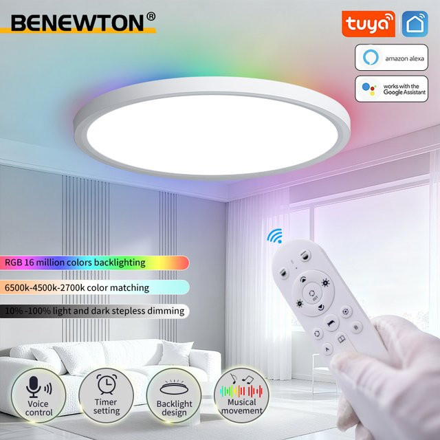 TUYA Smart WiFi LED Deckenleuchte RGB mit App und Alexa Sprachsteuerung, dimmbar, Weiß, Durchmesser: 40 cm, Höhe: 2,5 cm - Bild 1