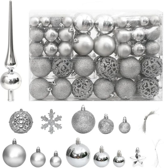 furnicato 111-teiliges Weihnachtskugel-Set in Silber mit Sternen und Schneeflocken aus Polystyrol - Bild 1