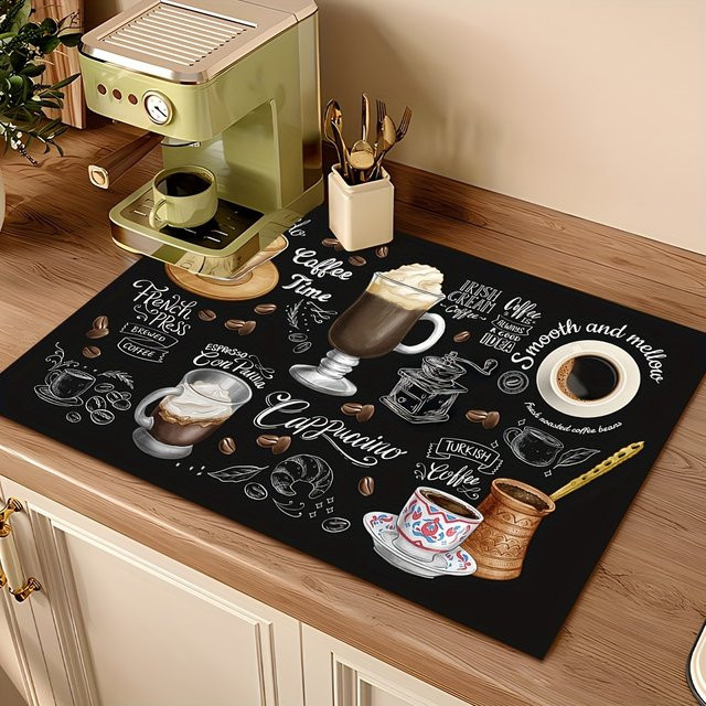VIKAMA Vintage Kaffeemaschinenmatte in Schwarz, saugfähig und rutschfest als Untersetzer für die Küchenarbeitsplatte - Bild 1