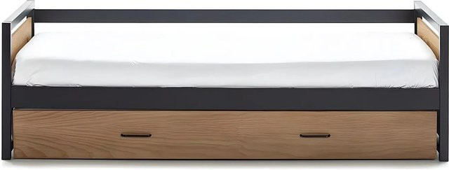 Vente-unique Bettrahmen Boston aus Kiefernholz und Metall in Anthrazit und Braun, B/T/H: 90 x 200 x 80-90 cm - Bild 1