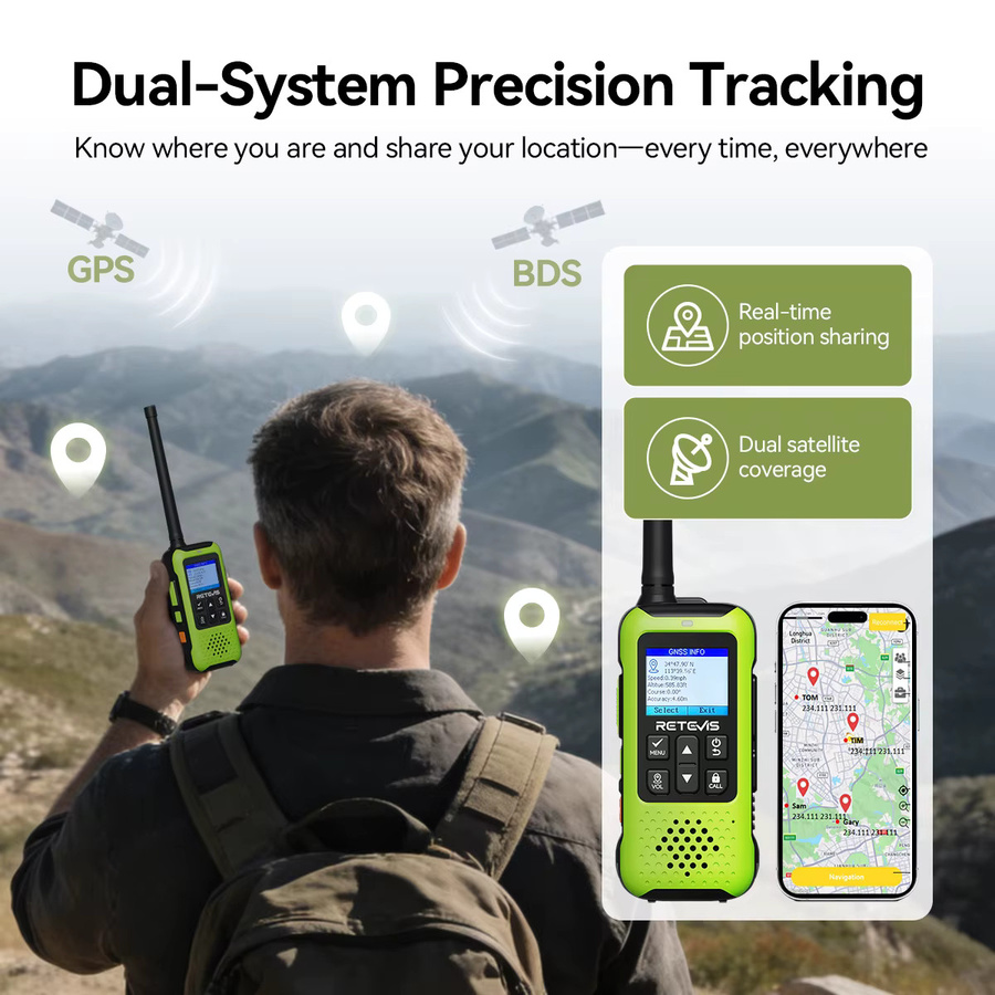 Retevis EZTalk 65 GPS BDS Walkie-Talkie in Grün mit Bluetooth-App-Steuerung, UHF VHF GMRS Zweiwege-Funkgerät für Camping und Wandern - Bild 2