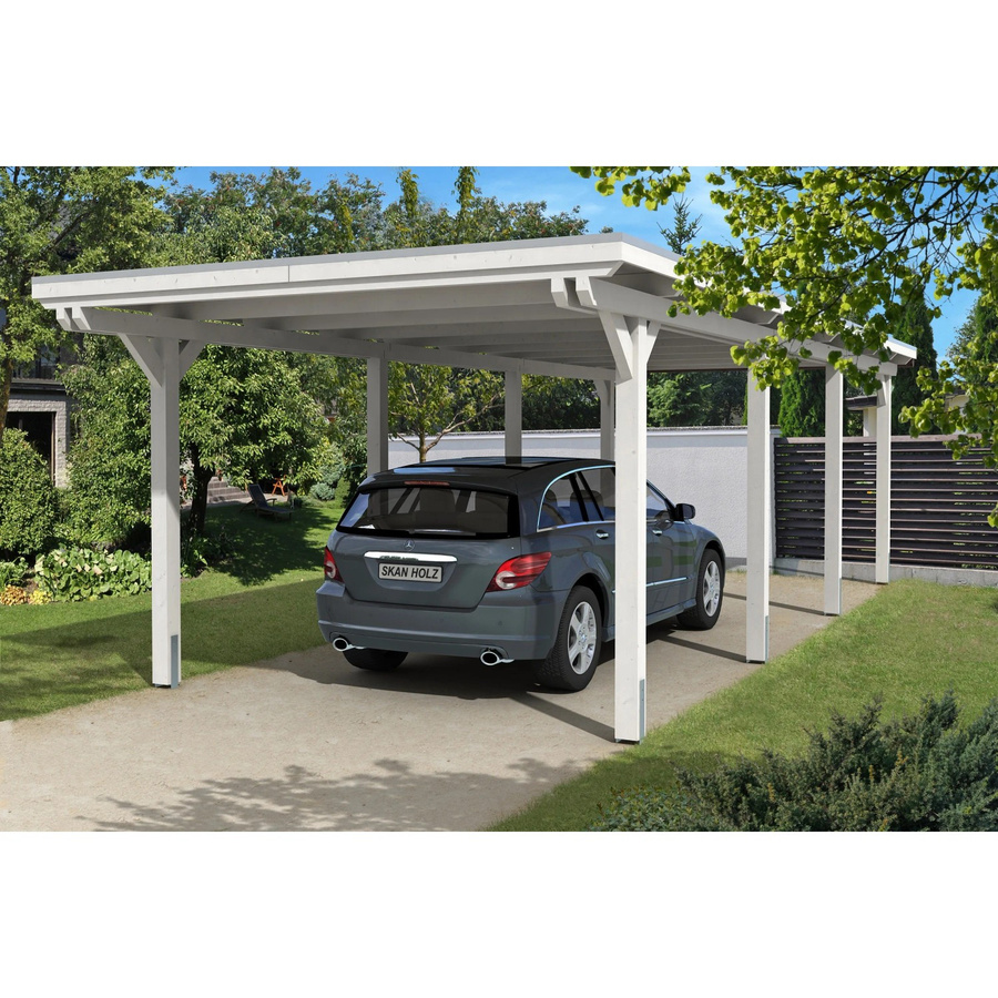 Skan Holz Einzelcarport aus Leimholz in Weiß mit Aluminium-Dachplatten und Regenrinne, B/T: 846 x 354 cm - Bild 2