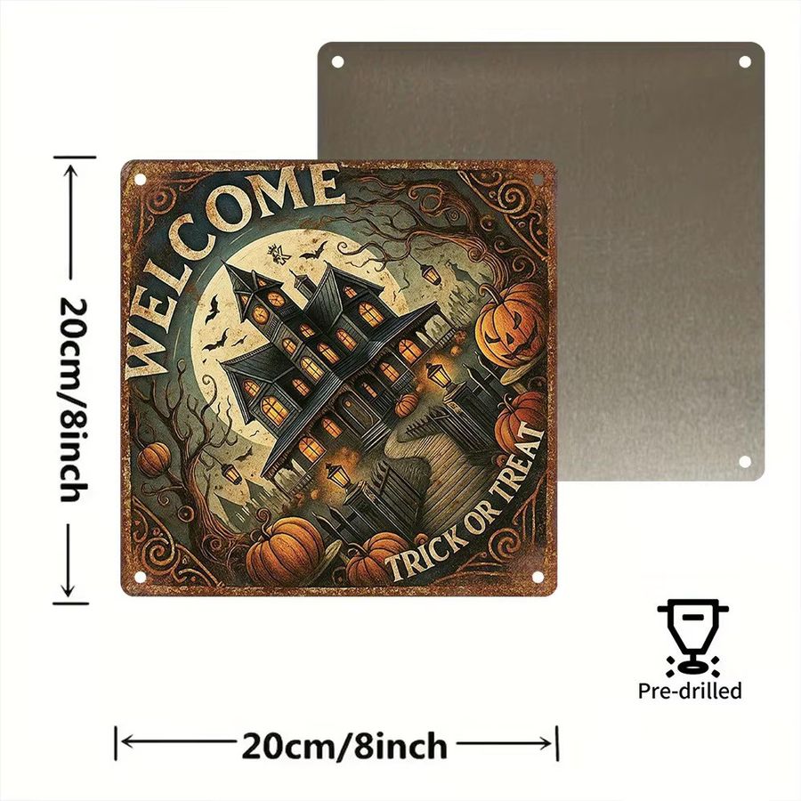 HELLOYOUNG Vintage Halloween Schild Trick or Treat aus Aluminium, Höhe: 20,3 cm, Breite: 20,3 cm - Bild 2