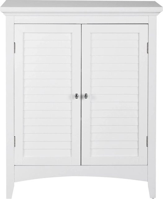 Teamson Home Badschrank aus Holz in Weiß, freistehendes Badezimmer-Möbel mit Lamellen-Design und Türen - Bild 1