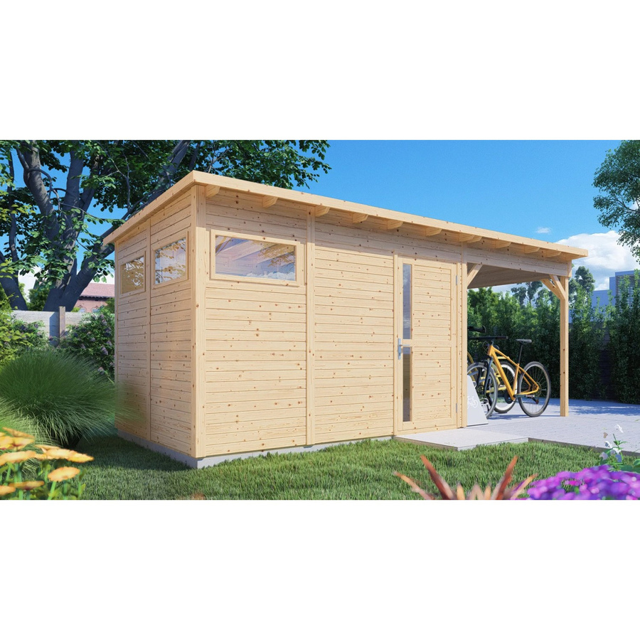Bertilo Gartenhaus Pentus 3 Lounge in Natur mit modernem Design und Flachdach, B/T: 558 x 234 cm - Bild 2