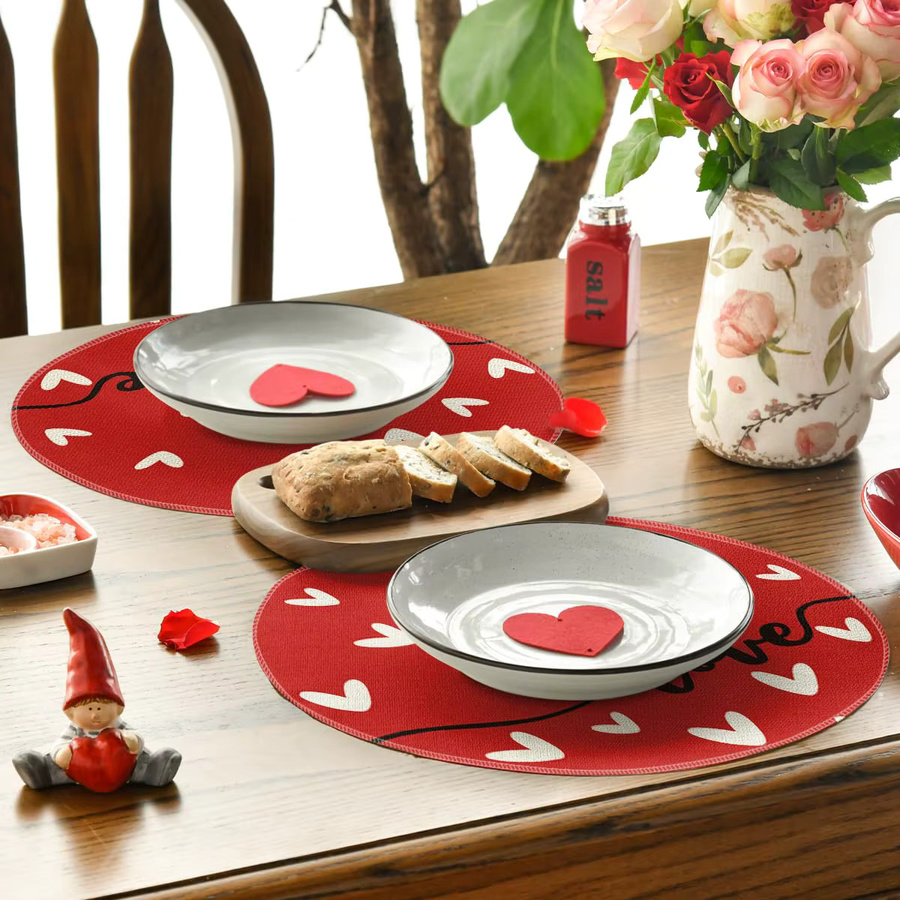 VIKAMA Runde Essensmatten mit Liebe-Motiv in Rot für Valentinstag und Jahrestag - Bild 2
