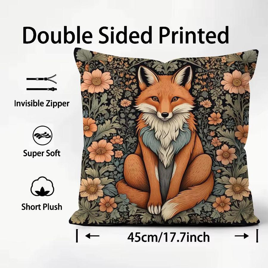 William Morris Art Fox Kissenbezug Premium Comfort Reversible Design in Schwarz2 - Bild 3