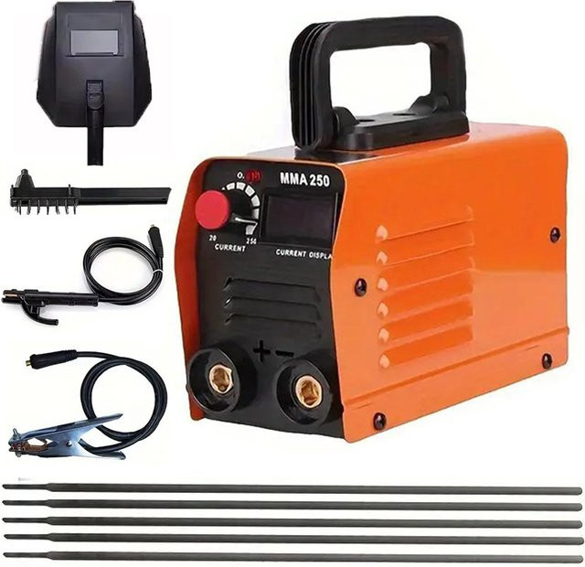 MMA-250 IGBT Inverter-Lichtbogenschweißgerät-Set, tragbare Mini Elektrodenschweißmaschine mit einstellbarem Strom 20-250A in Orange - Bild 1