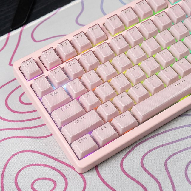 Venit Keys Tastenkappen Pink Jelly mit Side Print und Ice Crystal Translucent Effekt, 134 Tasten, OEM Profile, Double Shot für Cherry MX mechanische Tastaturen, Pink/Weiß - Bild 1