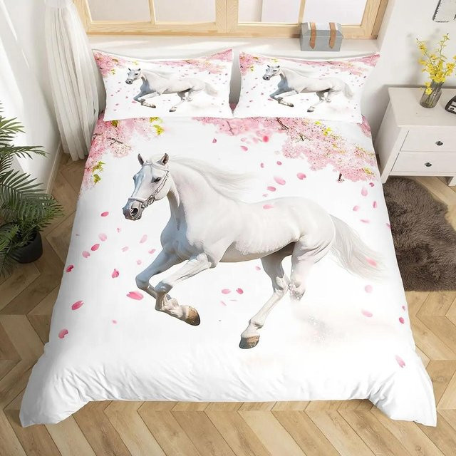 JMG Household Supplies Bettwäsche-Set mit galoppierendem Pferdemotiv, weiß, Microfaser, B/H: 140 x 210 cm - Bild 1
