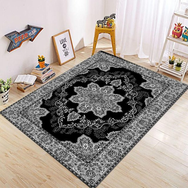 Miniso Vintage Teppich im persischen Stil, schwarz, maschinenwaschbar, B/T: 80 x 50 cm - Bild 1