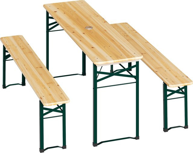 WOLTU Wetterfestes 3-teiliges Bierzelt-Set aus Holz mit 1 Biertisch und 2 Bierbänken in Natural Wood und Braun - Bild 1