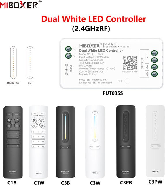 MiBoxer FUT035S+C LED-Controller für CCT COB und LED-Streifenbeleuchtung, 2,4GHz RF Wireless Dual White, 12A pro Kanal, DC12-24V - Bild 1