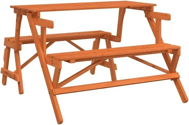 vidaXL Picknicktisch mit Bänken 2-in-1 aus Massivholz Tanne in Braun, B/T/H: 133 x 63 x 72 cm - Bild 1