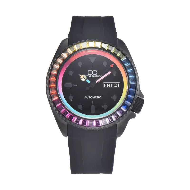Dwayne Campbell Armbanduhr, Automatik, 42 mm, Diamantbesetzt, Schwarz, Herren - Bild 3