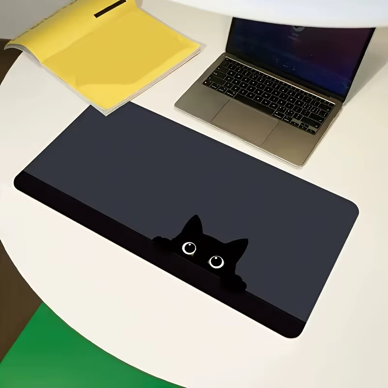Schwarzes Mauspad mit Katzen-Design, rutschfeste Schreibtischunterlage aus Polyester mit genähten Kanten für Gaming und Büro - Bild 3