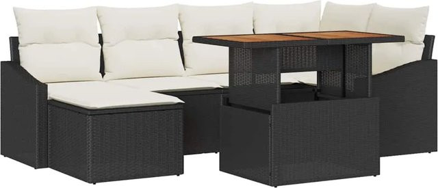 vidaXL Garten-Sofa-Set aus Poly-Rattan in Schwarz mit 7-teiliger Sitzlandschaft, L-Form und integriertem Stauraum inklusive Tisch und Polstern - Bild 1